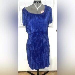 connected apparel Shimmering Royal Blue Pleated Midi Dress